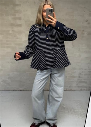 Single Pique peplum polo bluse Sky Captain A1050063 Ganni 